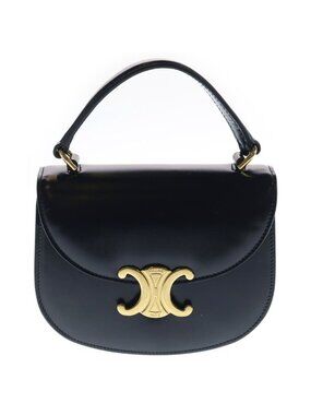 Celine Mini Besace Clair 2-Way Shoulder Bag Black Leather Gold